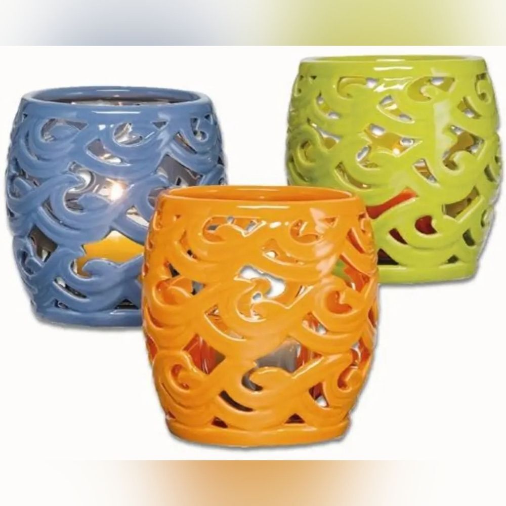 🩵NIB Partylite Green Waves Ceramic Tealight/Votive Candle Holder - Picture 2 of 10